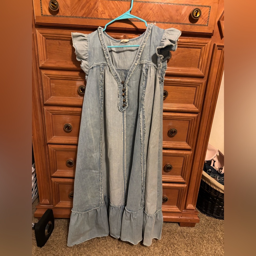POL NWOT Denim Tiered Boho Midi Dress